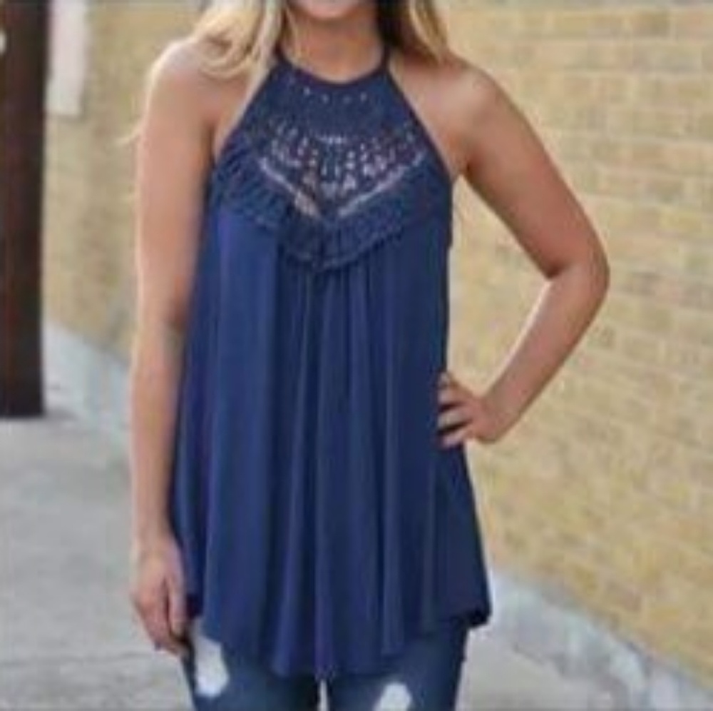Crocheted lace tank Dark blue
